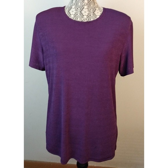 I.C.I. Women Vintage Short Sleeve Purple Shoulder Pads Top SZ M - Picture 1 of 4